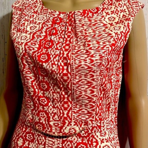 Ellen Tracy Sleeveless Sheath Dress, Red and Cream, Size 6 - Picture 4 of 11